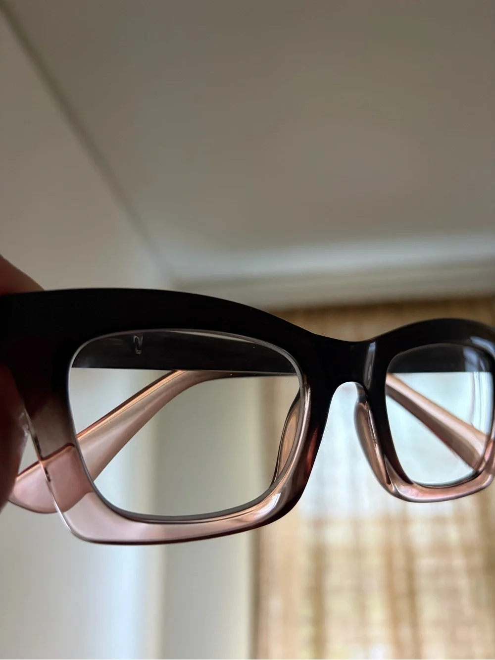 Chunky Square Frame Glasses in Gradient Black-Pink